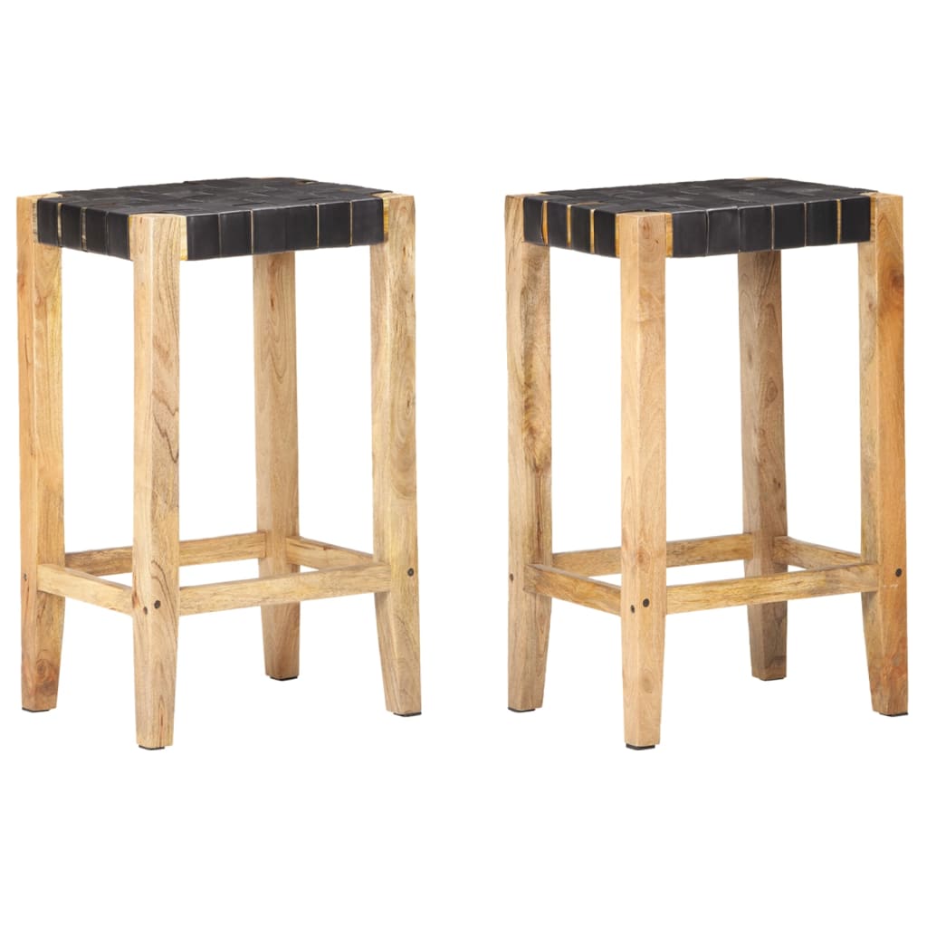 Tabourets de bar lot de 2 noir cuir véritable 75 cm