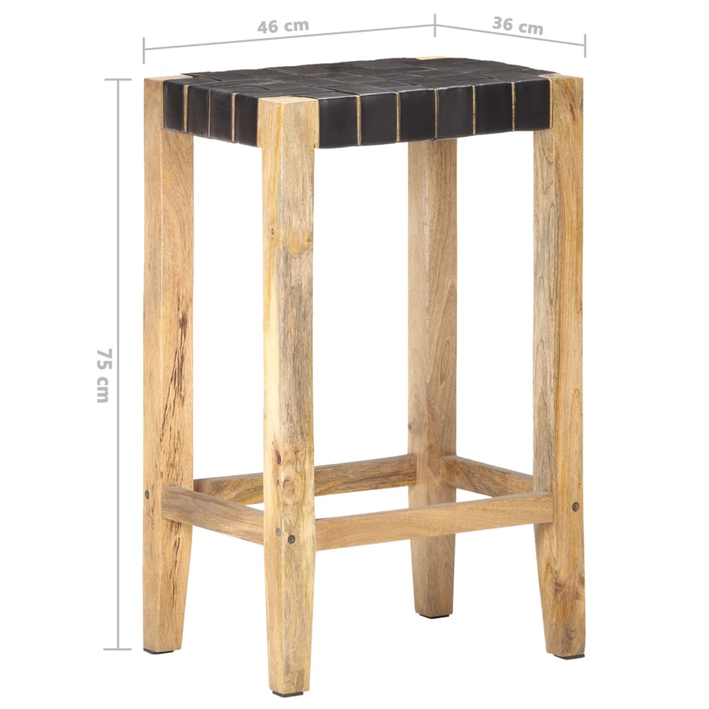 Tabourets de bar lot de 2 noir cuir véritable 75 cm