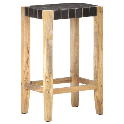 Tabourets de bar lot de 2 noir cuir véritable 75 cm