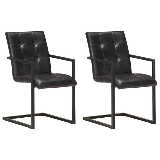 Chaises à manger cantilever lot de 2 noir cuir véritable