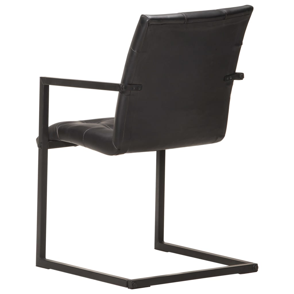 Chaises à manger cantilever lot de 2 noir cuir véritable