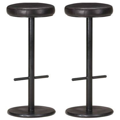 Tabourets de bar lot de 2 noir cuir véritable