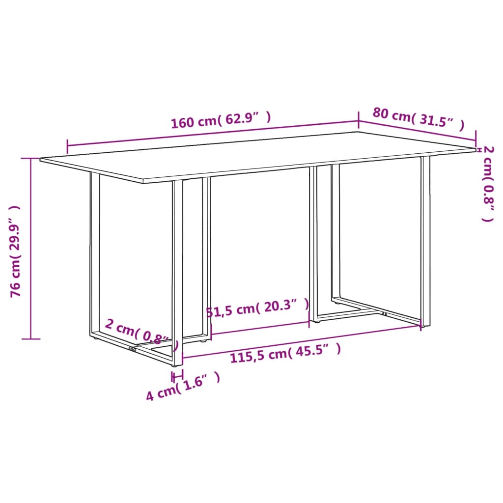 Table de salle à manger 160 cm Bois de manguier brut