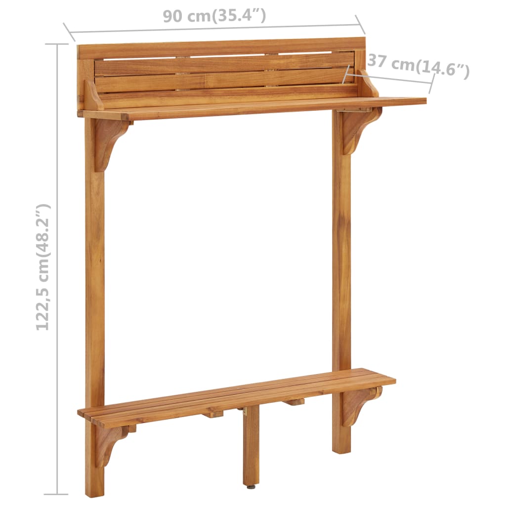 Table de bar de balcon 90x37x122,5 cm Bois d'acacia massif