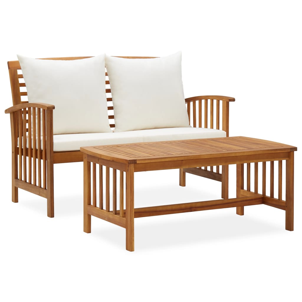 Salon de jardin 2 pcs avec coussins bois d'acacia solide