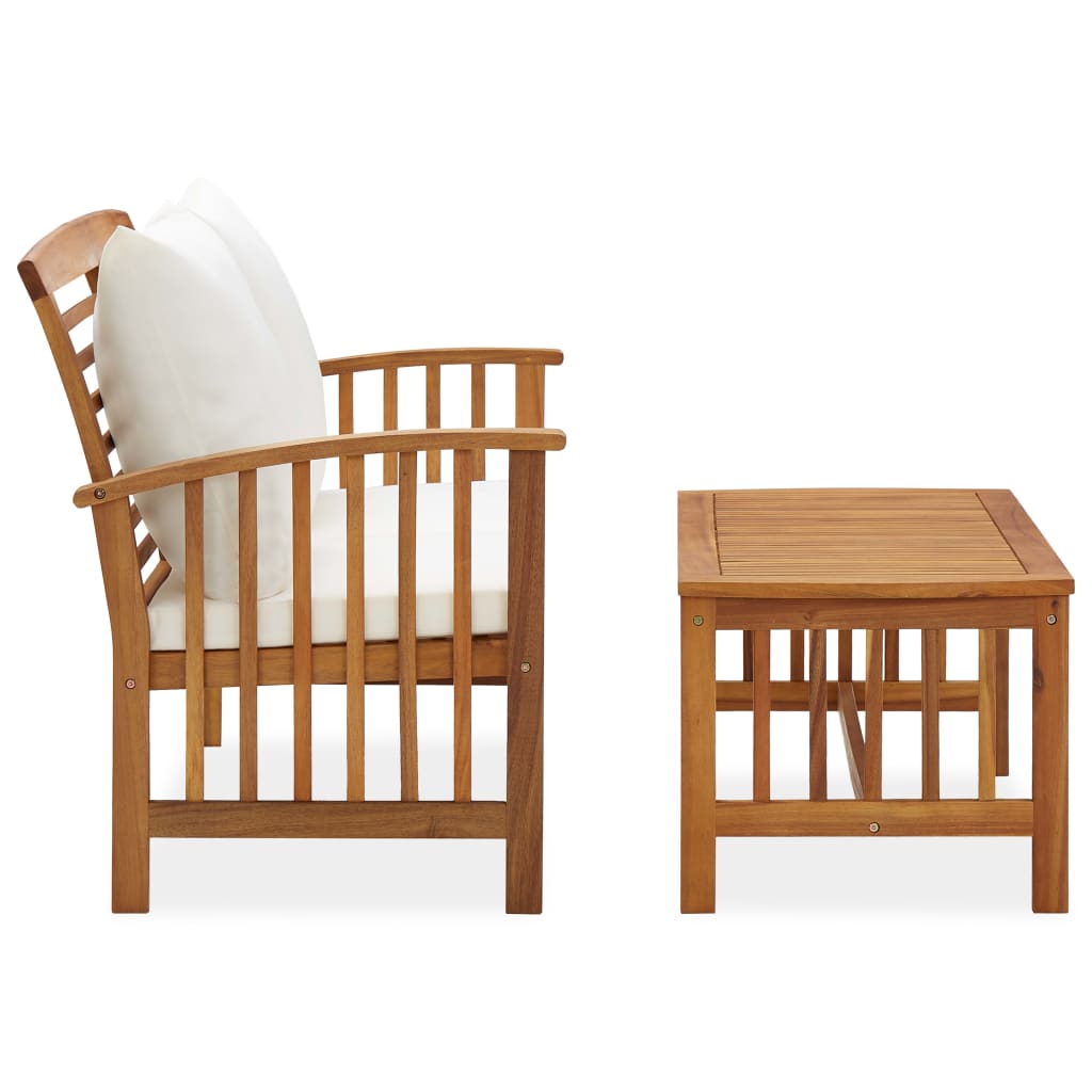 Salon de jardin 2 pcs avec coussins bois d'acacia solide