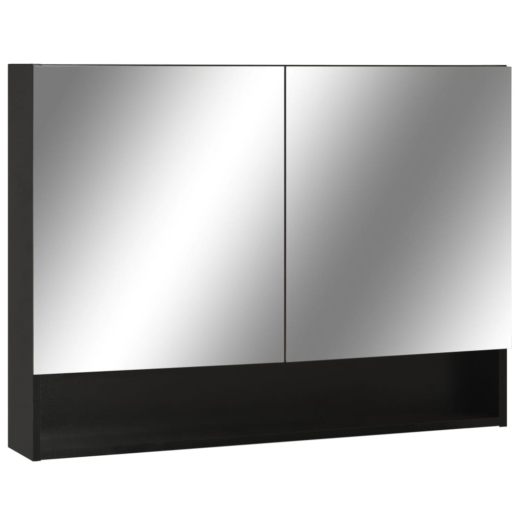 Armoire à miroir de salle de bain LED Noir 80x15x60 cm MDF