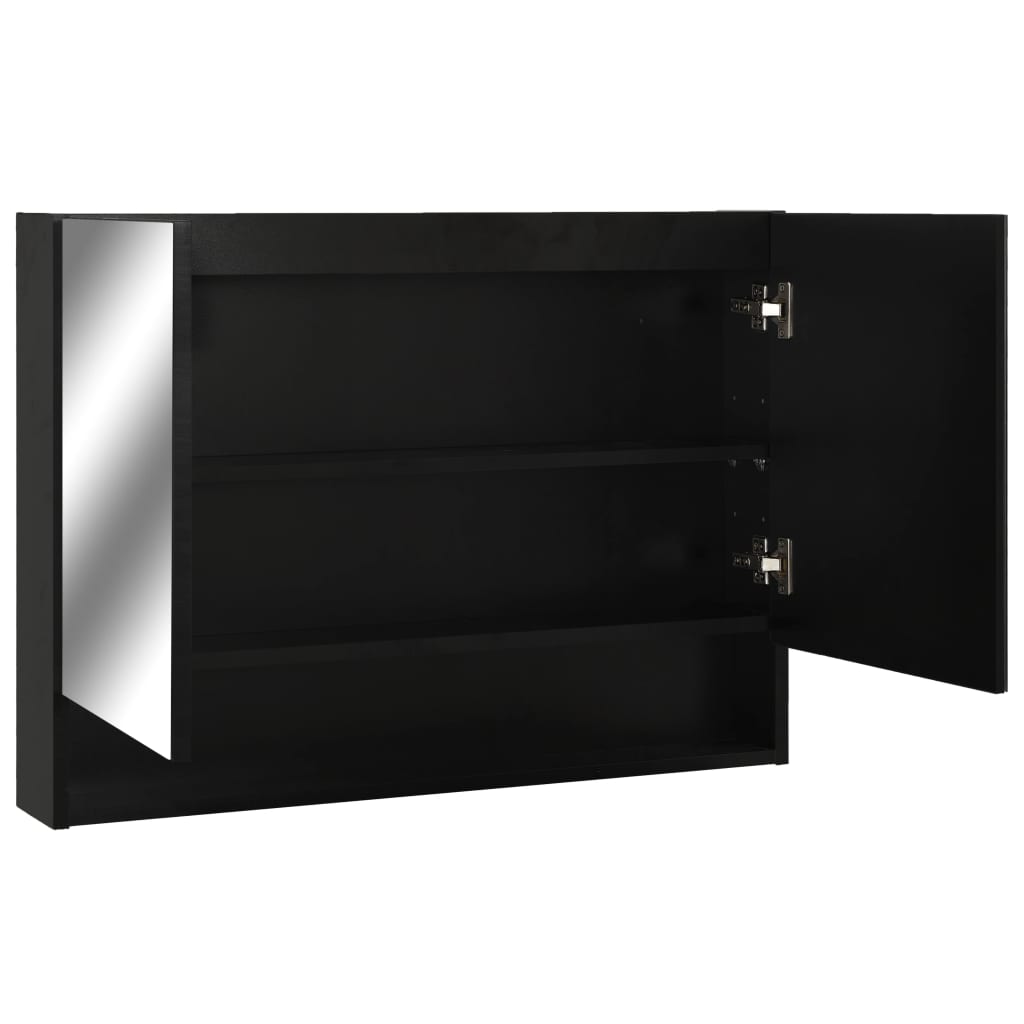 Armoire à miroir de salle de bain LED Noir 80x15x60 cm MDF