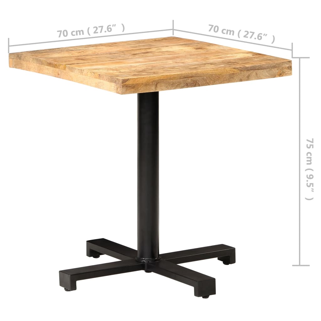 Table de bistro Carrée 70x70x75 cm Bois de manguier brut