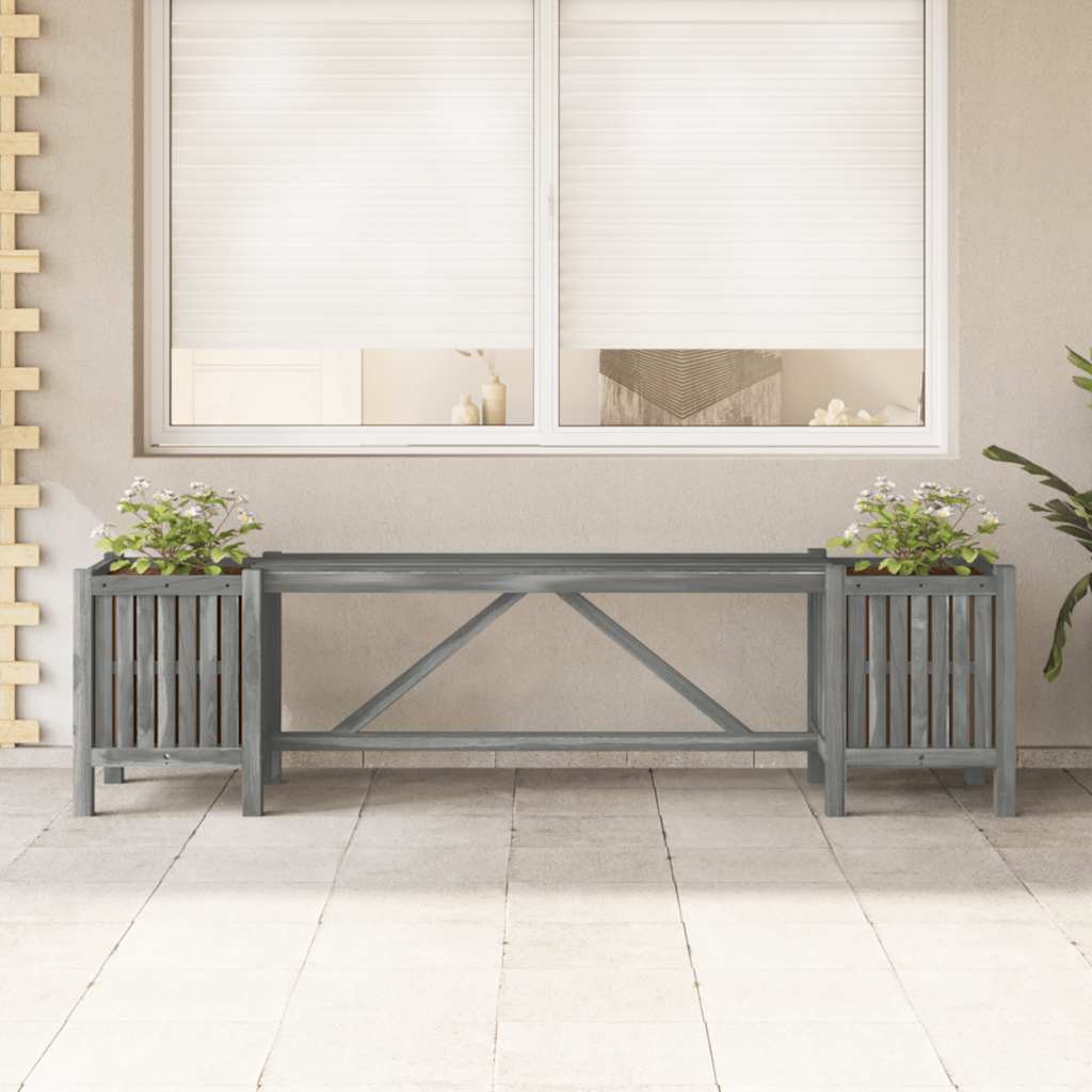 Banc de jardin avec 2 jardinières 150 cm bois d'acacia gris