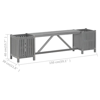 Banc de jardin avec 2 jardinières 150 cm bois d'acacia gris