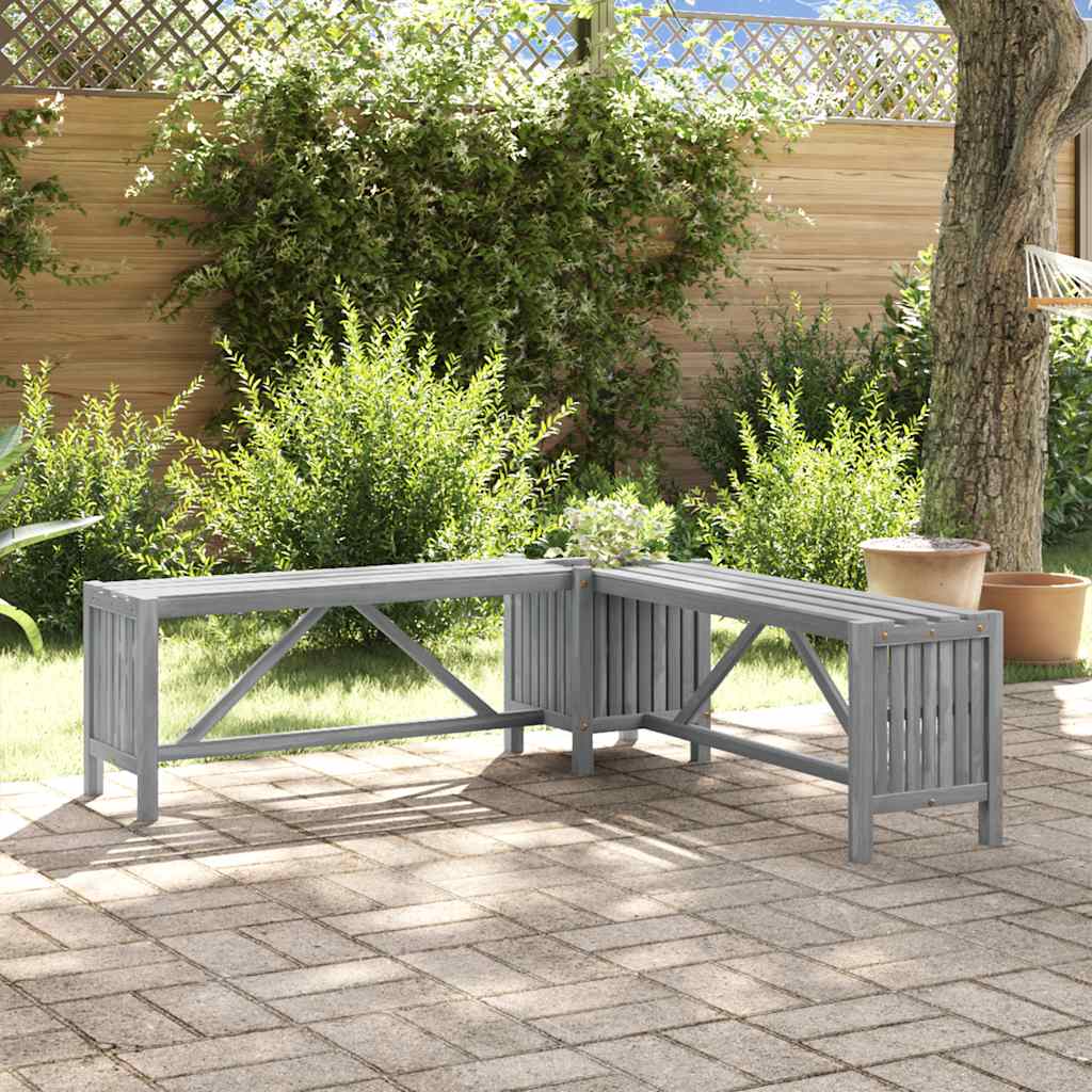 Banc d'angle de jardin et jardinière 117 cm bois d'acacia gris