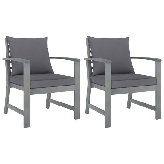 Chaises de jardin lot de 2 avec coussins gris foncé Bois acacia