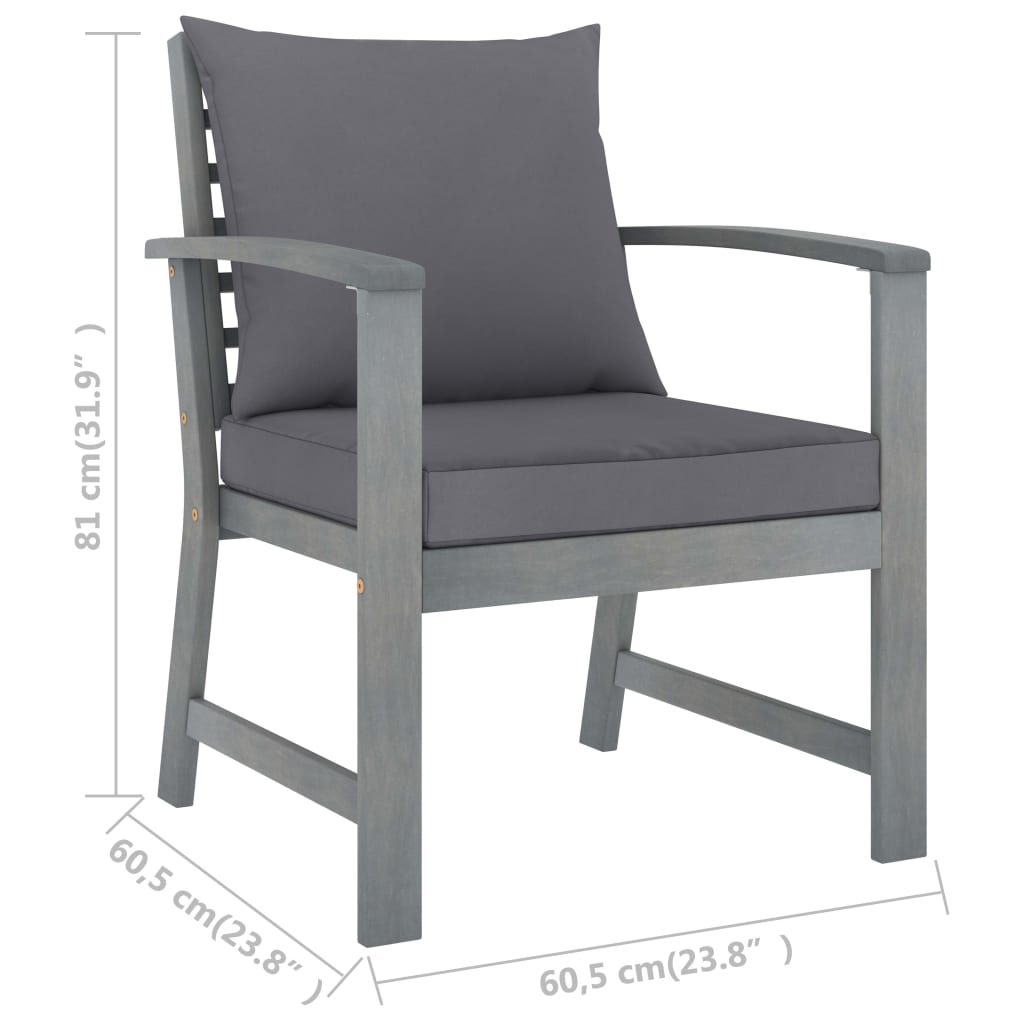 Chaises de jardin lot de 2 avec coussins gris foncé Bois acacia