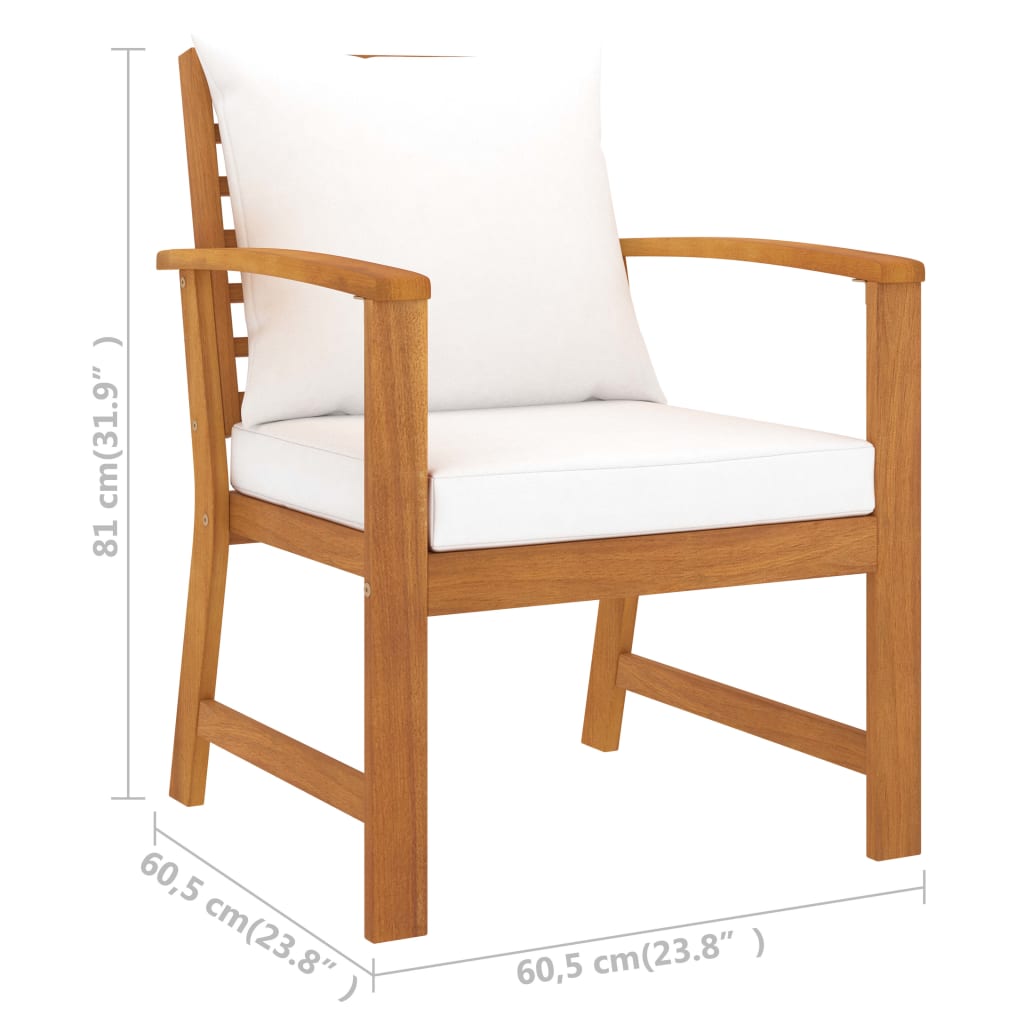 Chaises de jardin lot de 2 et coussin crème Bois acacia massif