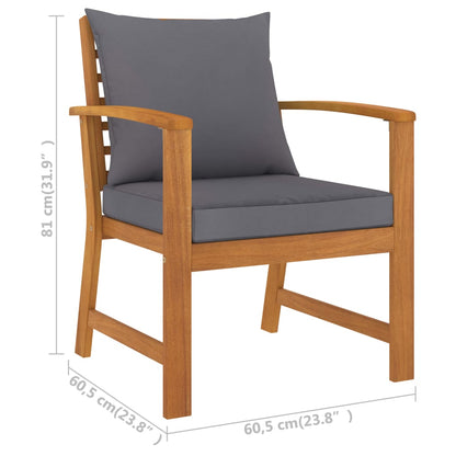 Chaises de jardin lot de 2 avec coussin gris foncé Bois acacia