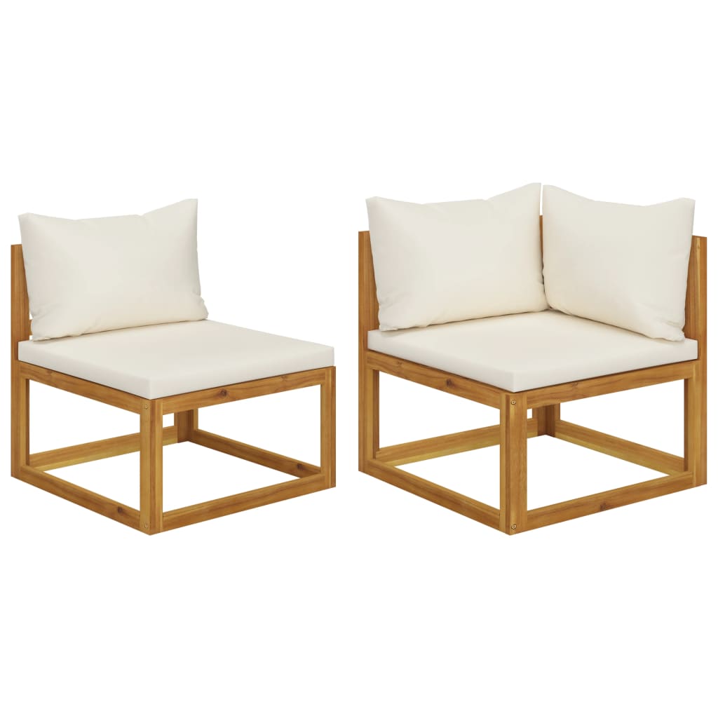 Ensemble de canapés 2 pcs et coussins blanc crème Acacia solide