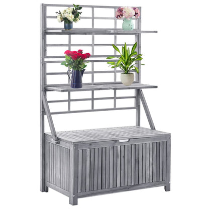 Boîte de rangement avec treillis Gris 99x55x160cm Acacia solide