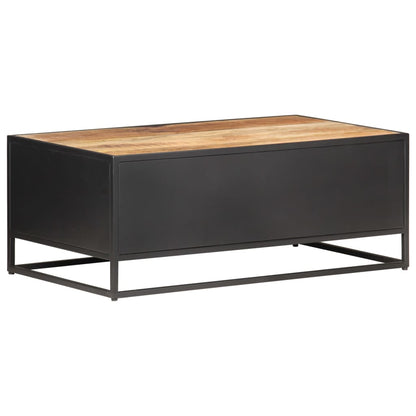 Table basse 90x50x35cm Bois de manguier brut et canne naturelle