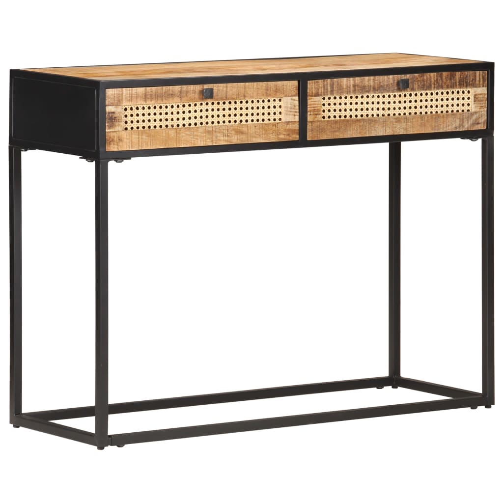 Table console 100x35x75 cm Bois de manguier et canne naturelle