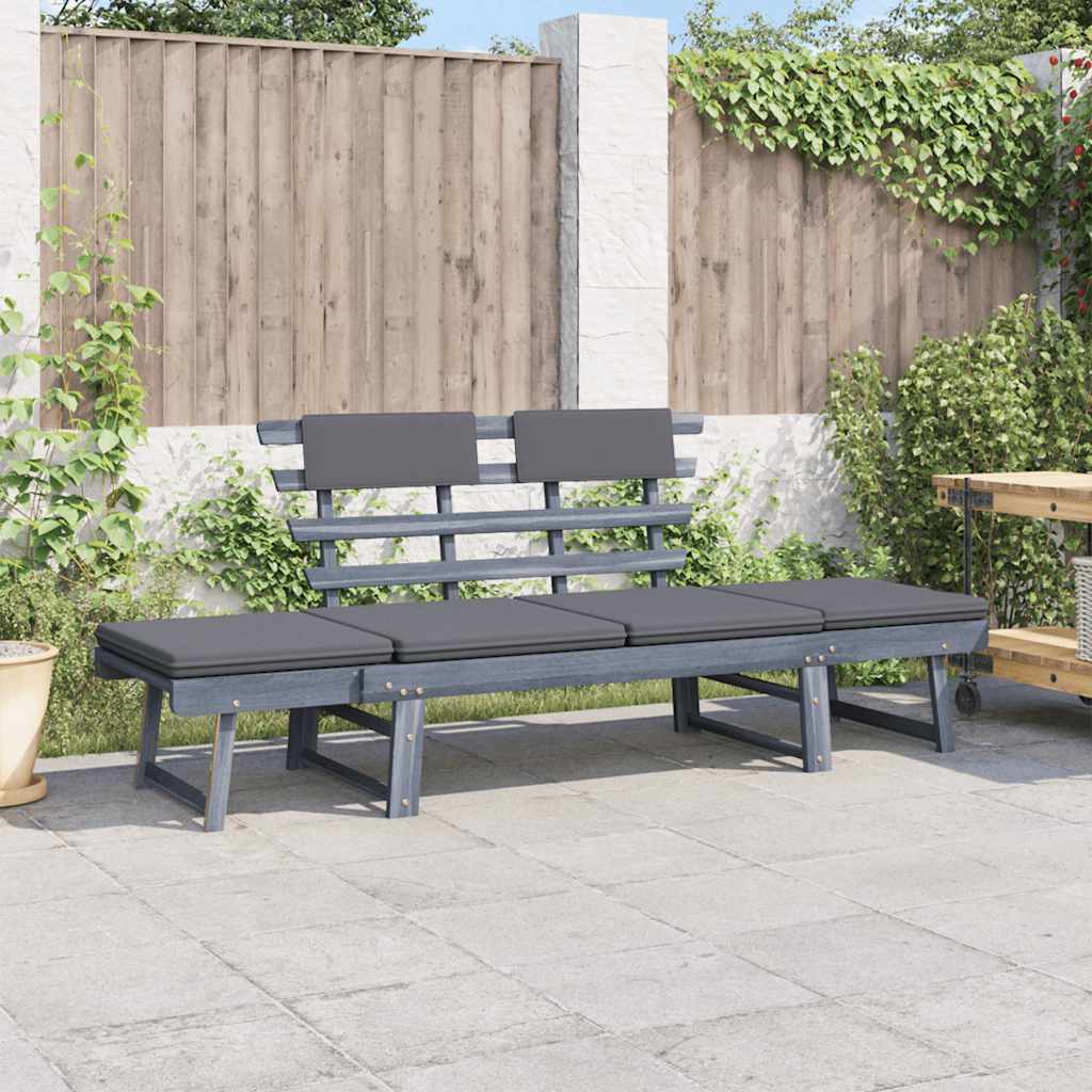 Banc de jardin avec coussins 2-en-1 190 cm Gris Bois d'acacia