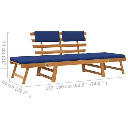 Banc de jardin avec coussins 2-en-1 190 cm Bois solide d'acacia