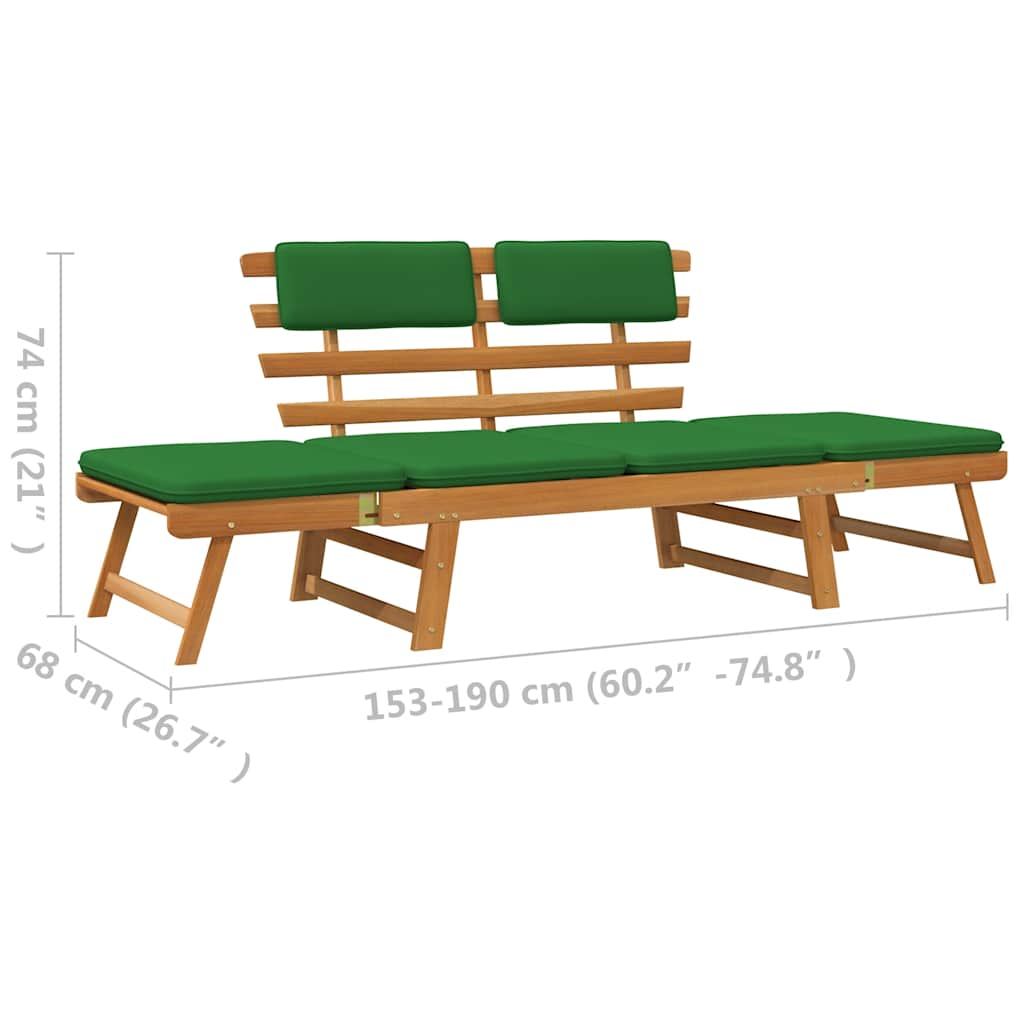 Banc de jardin avec coussins 2-en-1 190 cm Bois solide d'acacia