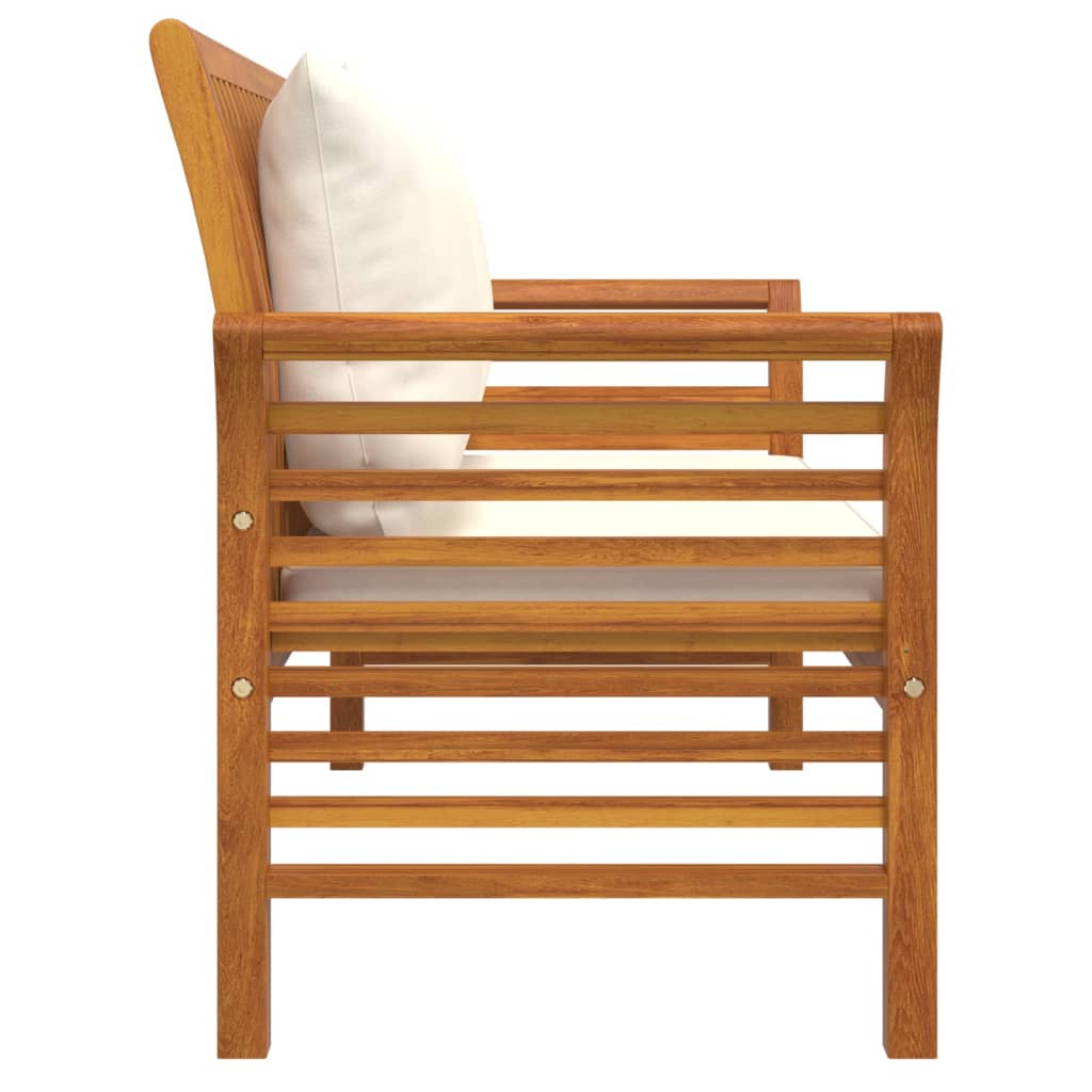 Banc canapé avec coussins Blanc crème Bois d'acacia solide