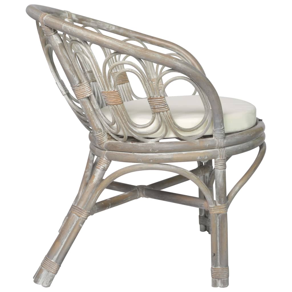 Chaise de salle à manger avec coussin gris Rotin naturel et lin