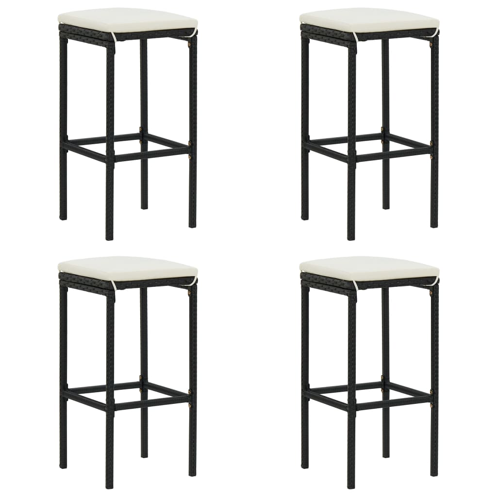 Tabourets de bar avec coussins lot de 4 noir résine tressée