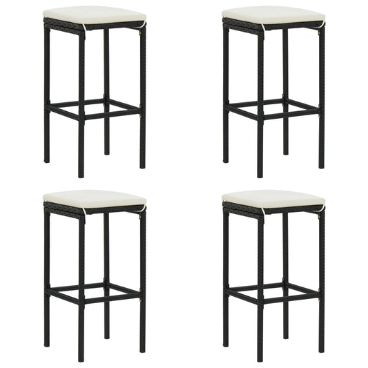 Tabourets de bar avec coussins lot de 4 noir résine tressée