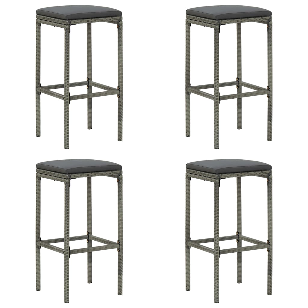 Tabourets de bar avec coussins lot de 4 gris résine tressée