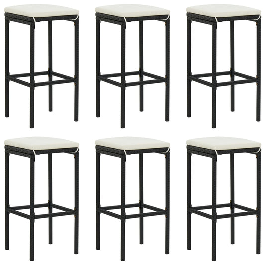 Tabourets de bar avec coussins lot de 6 noir résine tressée