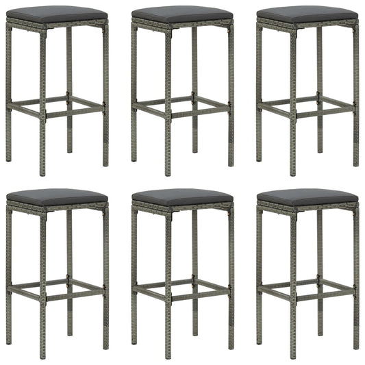 Tabourets de bar avec coussins lot de 6 gris résine tressée