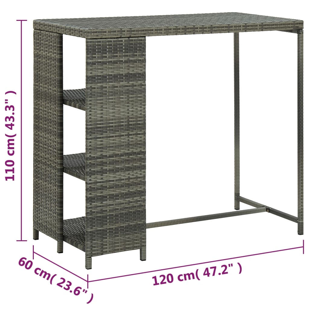 Table de bar avec rangement Gris 120x60x110 cm Résine tressée