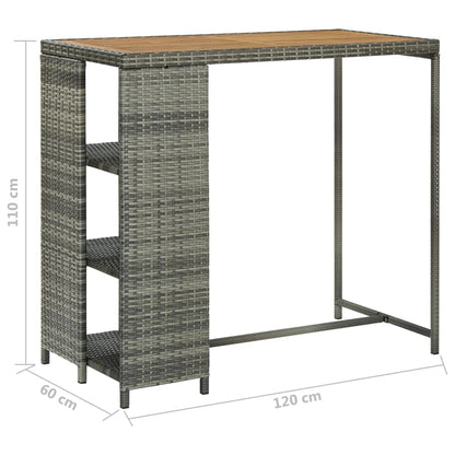 Table de bar avec rangement Gris 120x60x110 cm Résine tressée