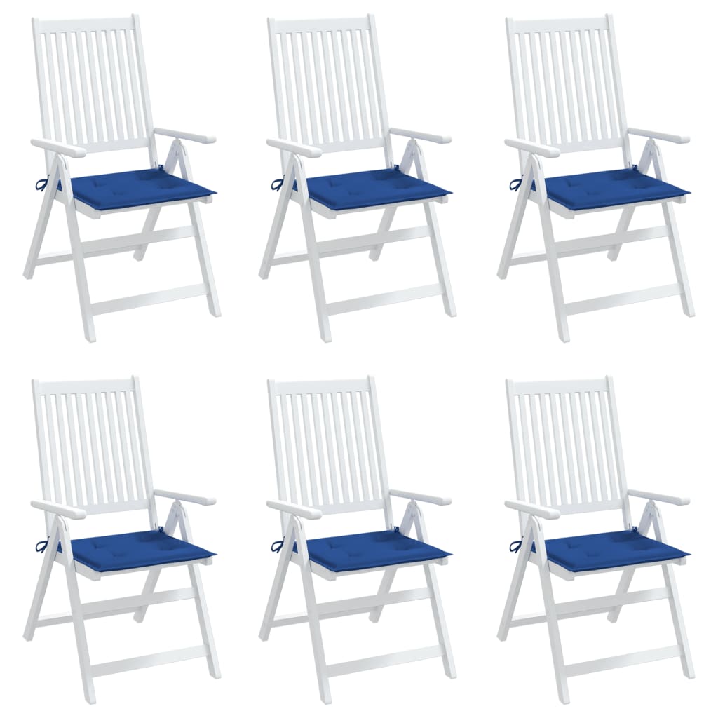 Coussins de chaise de jardin lot de 6 bleu royal 40x40x3 cm