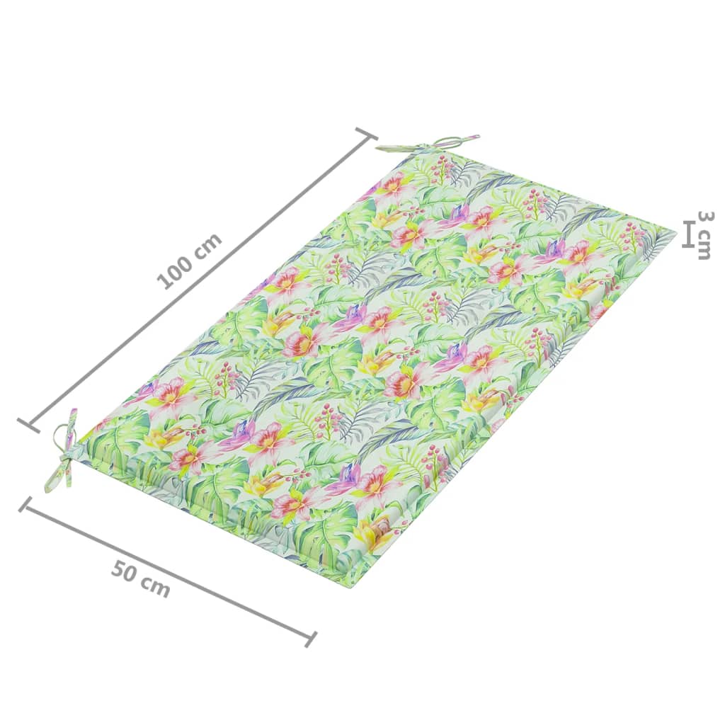 Coussin de banc de jardin motif de feuilles 100x50x3 cm