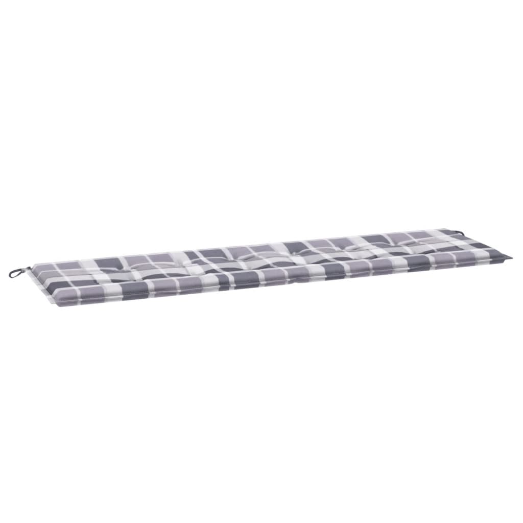 Coussin de banc de jardin motif à carreaux gris 180x50x3 cm