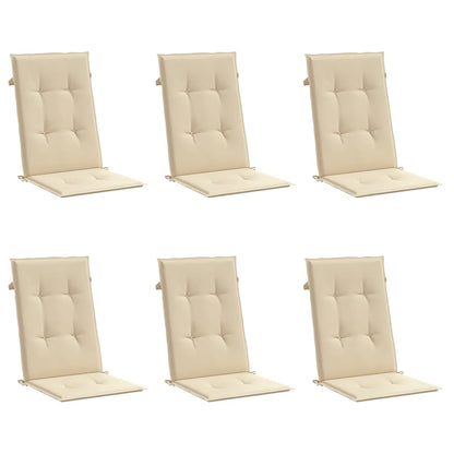 Coussins de chaise de jardin dossier haut lot de 6 beige tissu