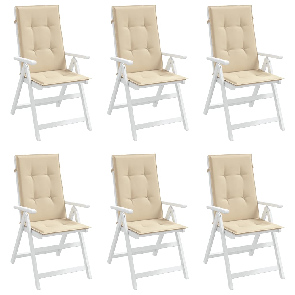 Coussins de chaise de jardin dossier haut lot de 6 beige tissu