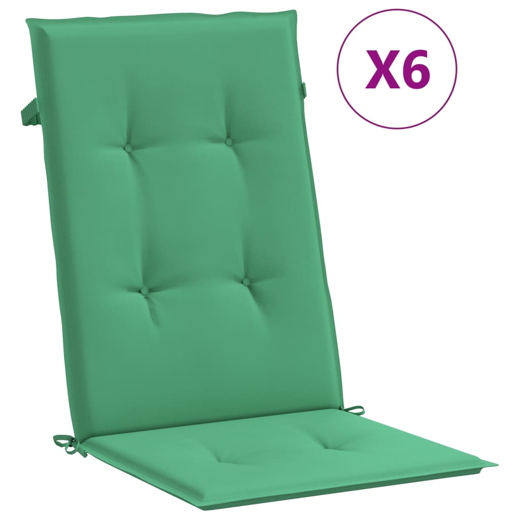 Coussins de chaise de jardin à dossier haut lot de 6 vert tissu