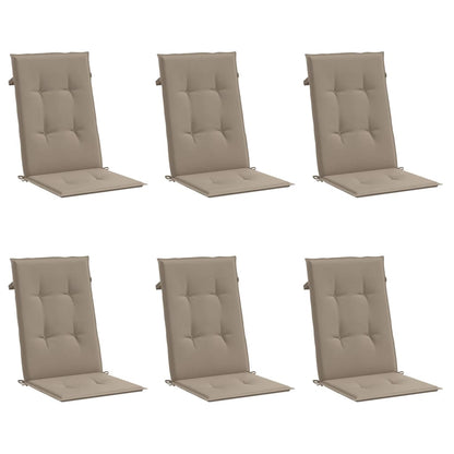 Coussins de chaise de jardin dossier haut lot de 6 taupe tissu