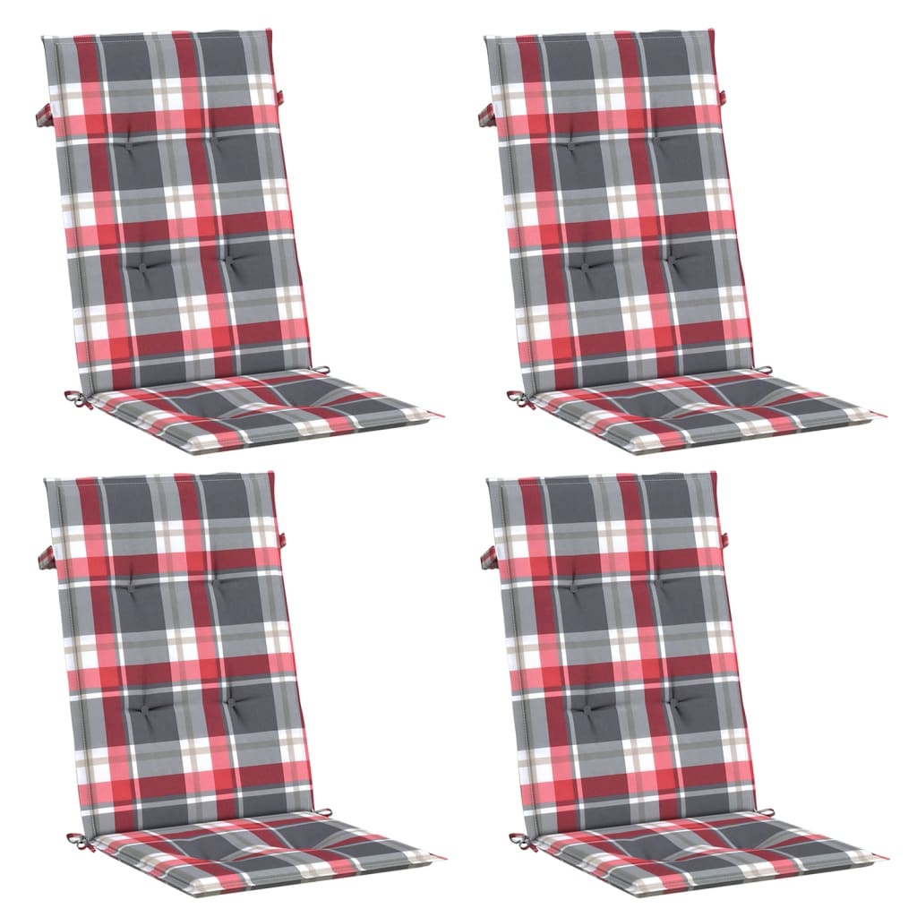 Coussins de chaise jardin dossier haut lot de 4 carreaux rouges