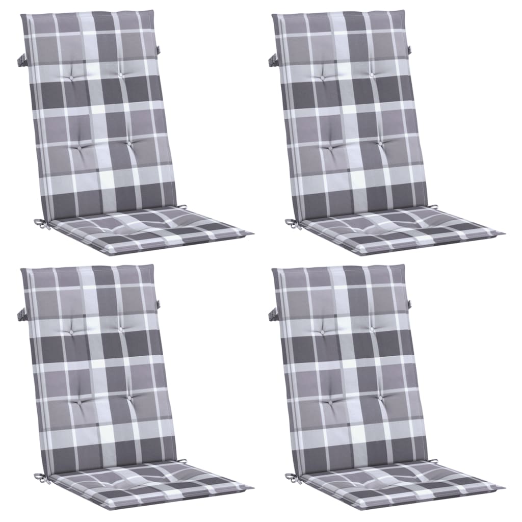 Coussins de chaise jardin à dossier haut lot de 4 carreaux gris