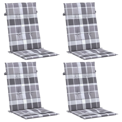 Coussins de chaise jardin à dossier haut lot de 4 carreaux gris