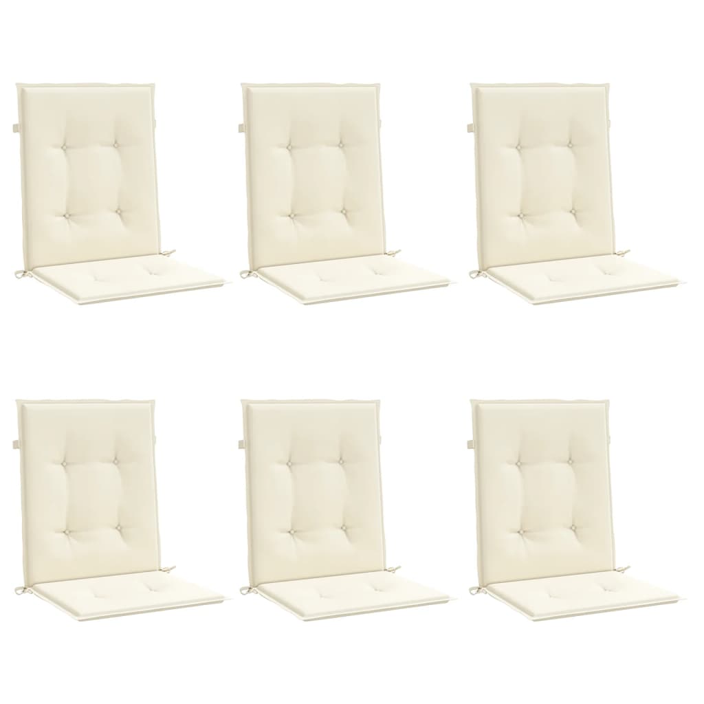 Coussins de chaise de jardin à dossier bas lot de 6 crème