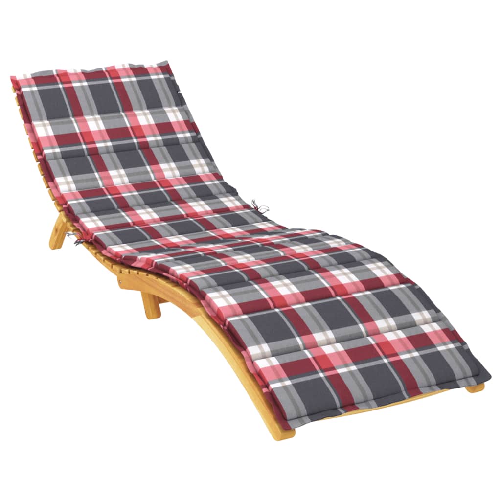 Coussin de chaise longue à carreaux rouge 200x60x3 cm