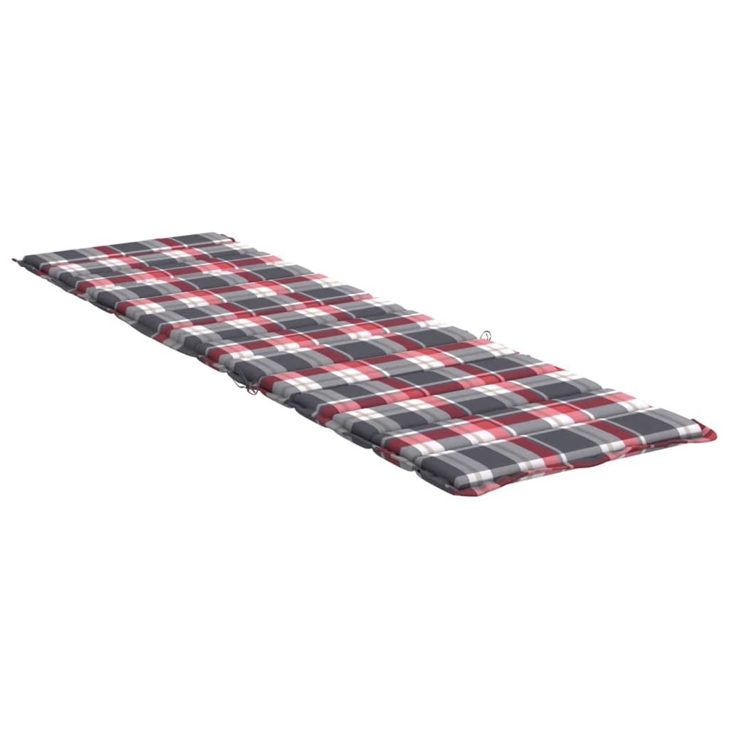 Coussin de chaise longue à carreaux rouge 200x60x3 cm