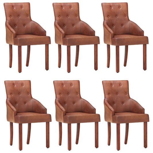 Chaises à manger lot de 6 marron cuir de chèvre véritable